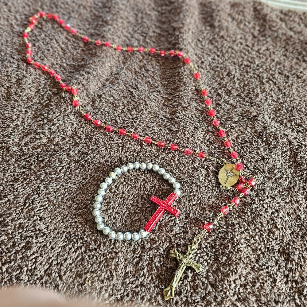 Catholic rosary necklace and bracelet